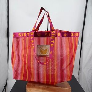 Siete Foods X Very Bonito Studio Mercado Bag pink orange striped
